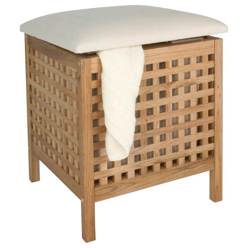 Badhocker mit Sitzkissen Walnuss Wäschetruhe Wäschekorb Badezimmer